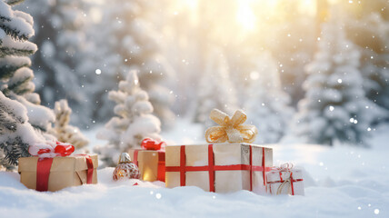 christmas landscape background white bokeh with copy space, xmas celebration background