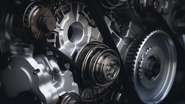gears replacement of the timing belt in the engine, abstract background texture of the mechanism of the car engine fictional graphics