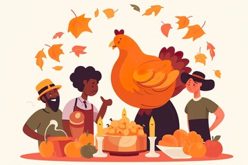 Obraz premium Thanksgiving illustration background turkey with food 