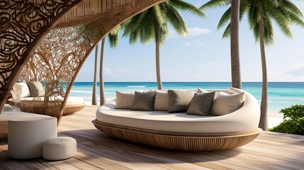 Obraz premium Outdoor Bliss on Lounge Sofa Furniture at a Luxury Hotel,