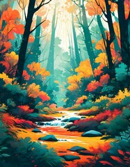 Fototapeta na wymiar Beautiful Forest Landscape with Autumn Colors