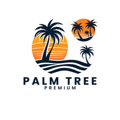 Naklejka premium Vector summer palm tree Gradient beach logo template set