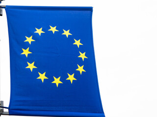 European Union flag, official colors. Patriotic EU symbol on white background