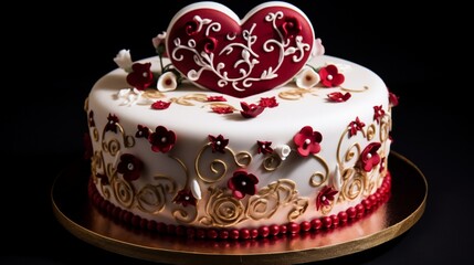 Obraz na płótnie Canvas Romantic Valentine's Day Cake Embellished with Elegant and Intricate Designs,
