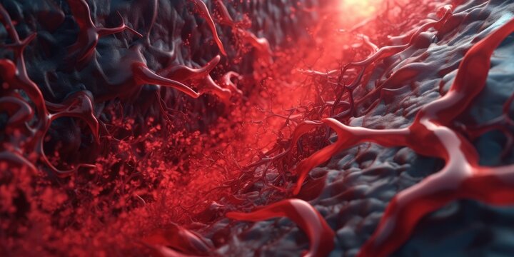 Blood vessels. Capillary, Circulatory system. Veins and arteries. Abstraction. Generative AI.