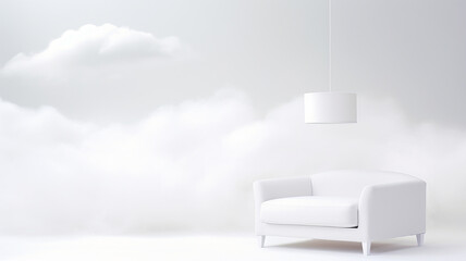 Fototapeta na wymiar armchair in a white cloud interior, abstract white cloud background and a place to sit, light background with copy space