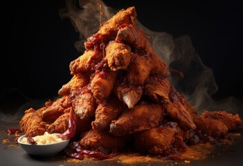 a pile of fried chicken, in the style of angular constructions, divisionist, caffenol developing - obrazy, fototapety, plakaty