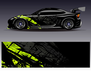 Fototapeta premium Car wrap design vector.Graphic abstract stripe racing background designs for vehicle, rally, race, adventure and car racing livery