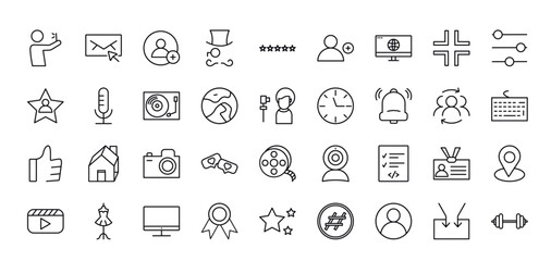 Fototapeta na wymiar outline icons set from blogger and influencer concept. editable vector such as selfie, follower, rating, world, , feed, weights icons.