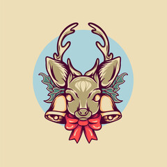 Christmas Deer And Bells Illustration