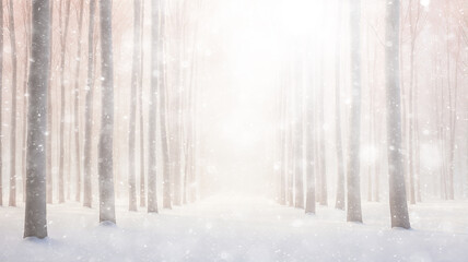 Naklejka premium winter background, landscape in snowfall, trees in the forest nature view in cold weather, white abstract seasonal nature background january calendar
