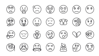 Fototapeta na wymiar outline icons set from emoji concept. editable vector such as bored emoji, dissapointment emoji, hushed surprise tired exploding head anguished icons.