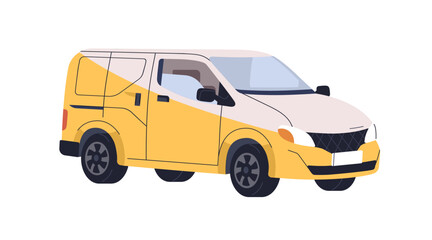 Delivery van, commercial car. Auto transport for delivering, shipping. Freight automobile, shipment vehicle. Wheeled road transportation. Flat vector illustration isolated on white background