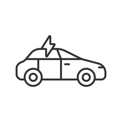 Electrical car line icon. Hybrid Vehicles. Eco friendly auto with electric battery. Side view. Editable stroke. Vector illustration.