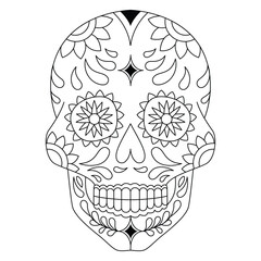 Mexican sugar skull isolated vector with flowers decoration for Day of the Dead coloring pages for kids page 1