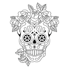 Mexican sugar skull isolated vector with flowers decoration for Day of the Dead coloring pages for kids page 2