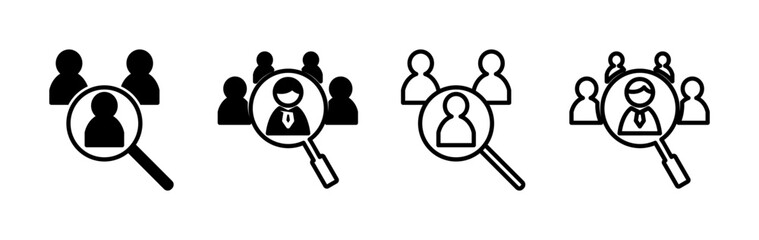 Hiring icon vector. search job vacancy icon. magnifying glass looking for people