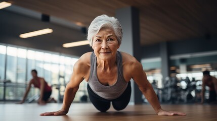 Senior woman asian exercising at the gym , the elderly and exercise, health of the elderly - obrazy, fototapety, plakaty