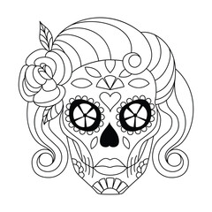 Mexican sugar skull isolated vector with flowers decoration for Day of the Dead coloring pages for kids page 3
