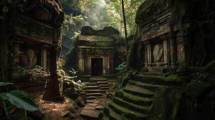 ruins of the temple in a jungle, AI Generated  - obrazy, fototapety, plakaty