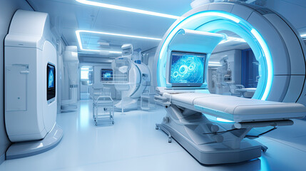 High-tech modern CT scan room in the modern hospital
