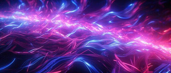Abstract futuristic background with glowing neon lines, waves moving at high speed.