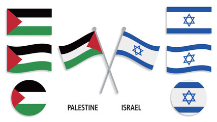 イスラエルとパレスチナの国旗セット - obrazy, fototapety, plakaty