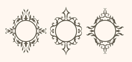 A set of beautiful vector round frames with swirls. - obrazy, fototapety, plakaty