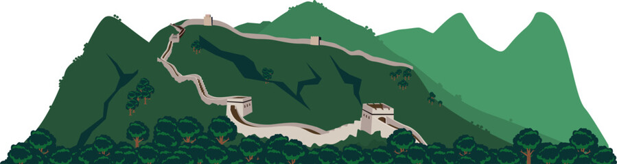 Vector illustration background landscape building great wall of china - obrazy, fototapety, plakaty