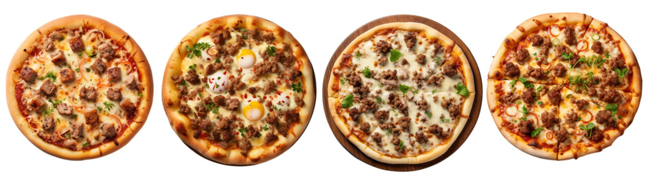 set of meat and cheese pizza