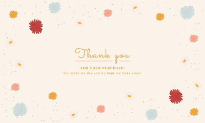 Fototapeta na wymiar thank you card, greeting card with aesthetic color of flower. decorated with glitter. suitable for your project design 