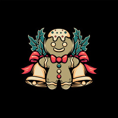 Gingerbread And Bells Retro Illustration