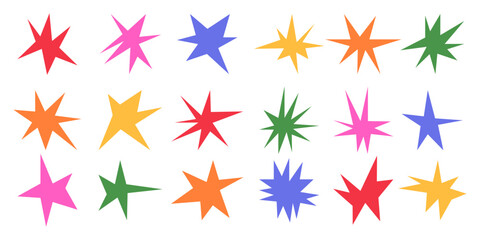 Set featuring images of irregular sharp stars. It includes abstract shapes and star elements with unusual pointed ends.