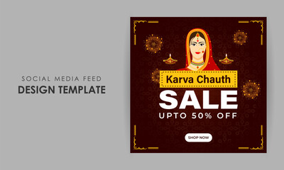 Vector illustration of Happy Karva Chauth Sale social media feed template
