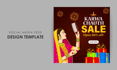 Vector illustration of Happy Karva Chauth Sale social media feed template