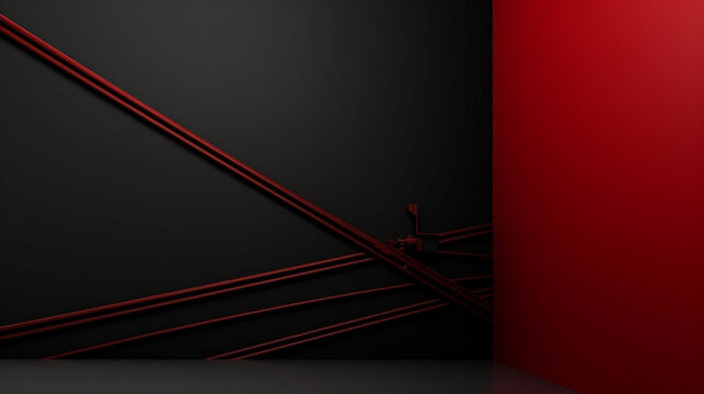 Abstract red and black gradient geometric diagona lvertical layer on black background with copy space for text. 