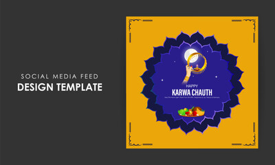 Vector illustration of Happy Karva Chauth social media feed template