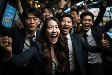 Fototapeta premium Six youngest executive asian people exuding energetic in office