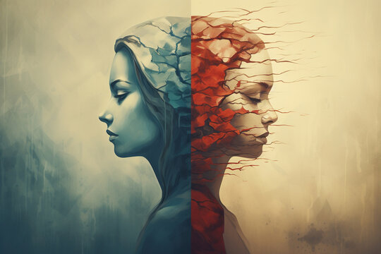 Split personality, schizophrenia art concept