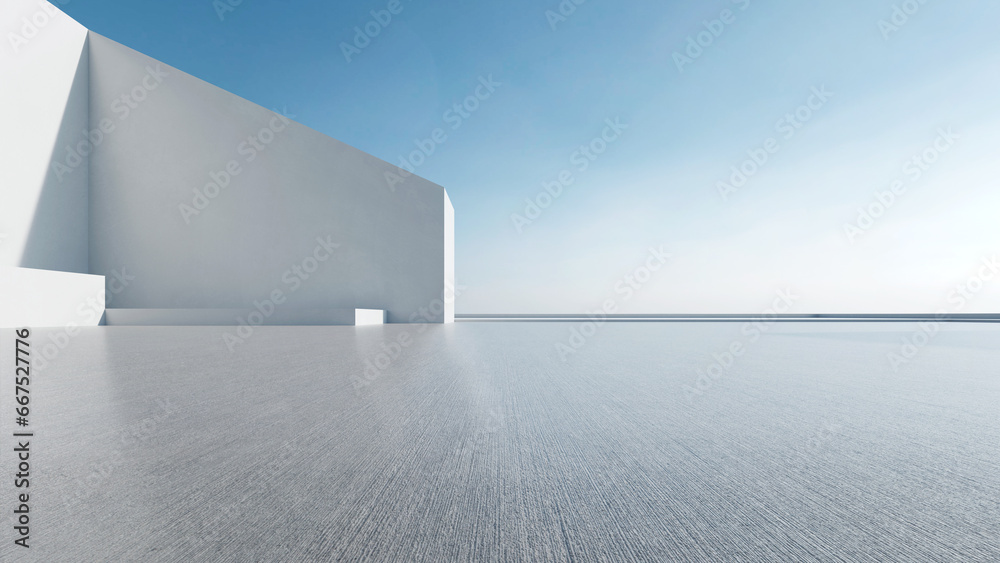 Leinwandbilder 3d render of abstract futuristic architecture with empty concrete floor. scene for car presentation.