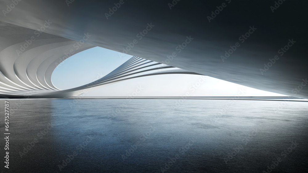 Leinwandbilder 3d render of abstract futuristic architecture with empty concrete floor. Scene for car presentation.