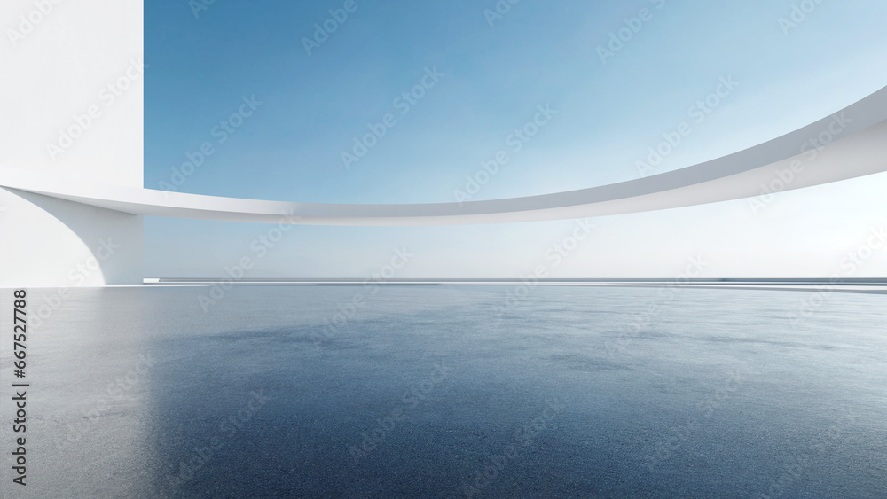 Aufkleber 3d render of abstract futuristic architecture with empty concrete floor. Scene for car presentation.