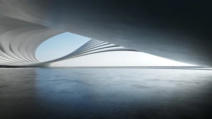 Foto op Canvas 3d render of abstract futuristic architecture with empty concrete floor. Scene for car presentation. © nuchao