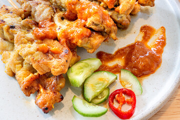 Moo Satay or Pork Satay, popular street food among Thai and foreign tourists. Thai street food