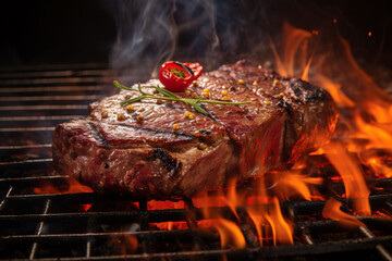 grilling steak on flaming generative ai