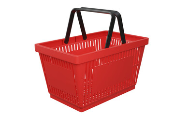 Plastic shopping basket. Isolated supermarket shopping cart.