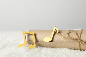 Golden musical notes with New Year decoration.