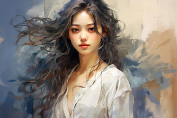 Beautiful painting of woman with long hair. Perfect for adding artistic touch to any space