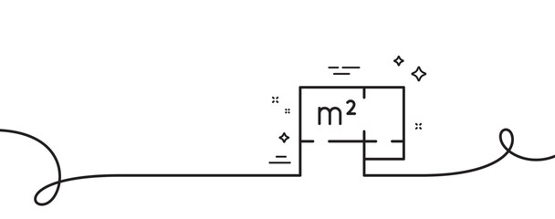 Floor plan line icon. Continuous one line with curl. House floorplan sign. Square meters of living space symbol. Floor plan single outline ribbon. Loop curve pattern. Vector