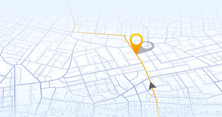 Gps tracking map. Abstract isometric location tracks dashboard. Track navigation pins on street maps, navigate mapping, locate position pin. Futuristic travel map or location navigator vector - obrazy, fototapety, plakaty